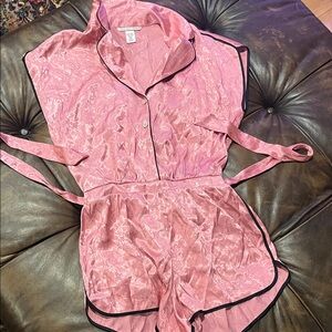 Victoria's Secret Pink Satin Romper with Black Trim
